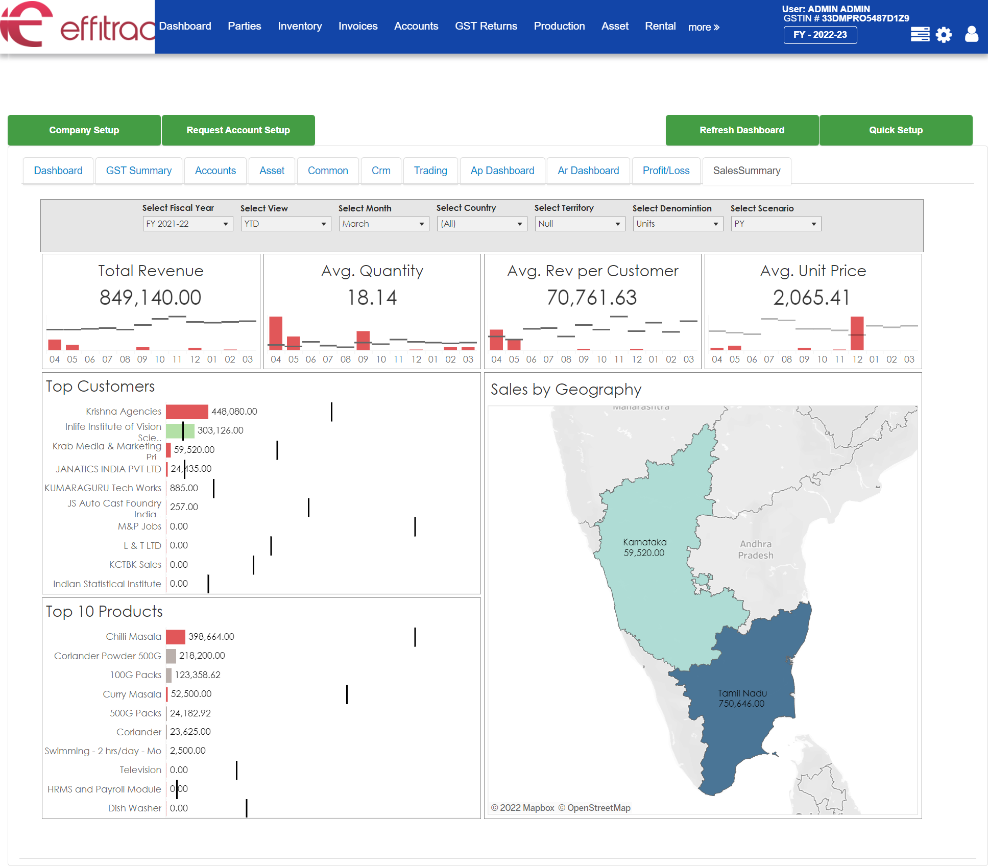 screenshot of effitrac Accounting Software